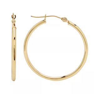 Solid 10K Yellow Gold 1" Hoop Earrings